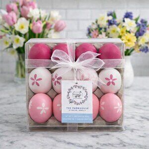 NWT Decorative Easter Eggs in Crate Pink White Floral by Rachel Ashwell Set 12